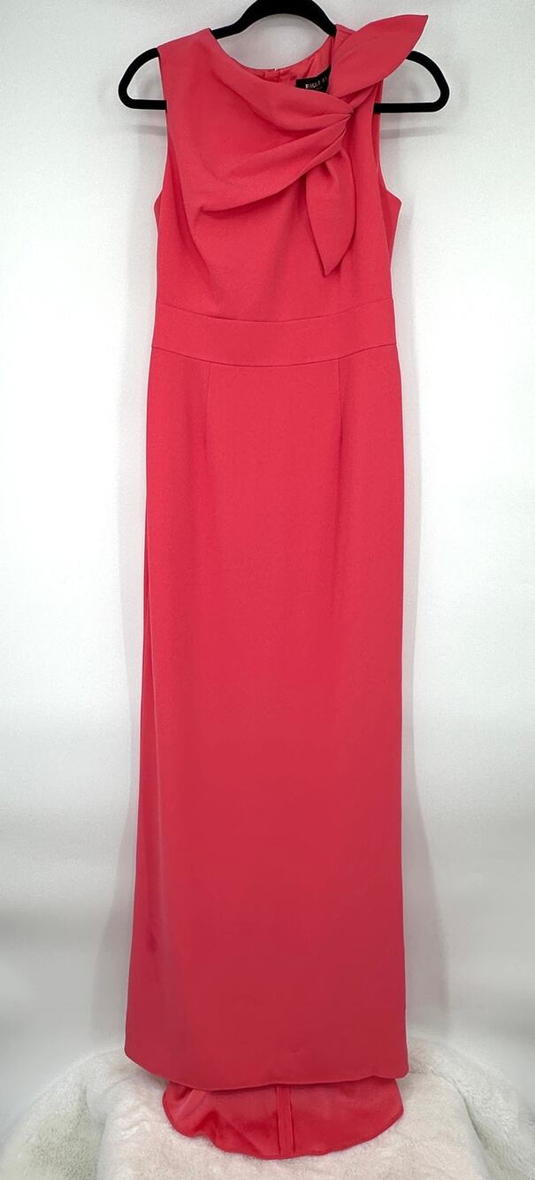 Paule Ka Paris Coral Bow Shoulder Maxi Dress Sz 38 NWT $1320